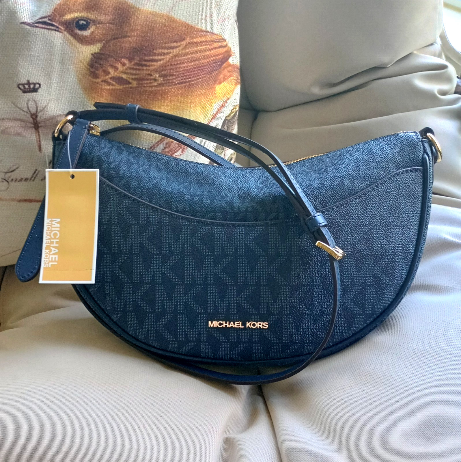 MICHAEL KORS Dover Medium Half Moon Shoulder Bag Admiral MK Crossbody NWT $358