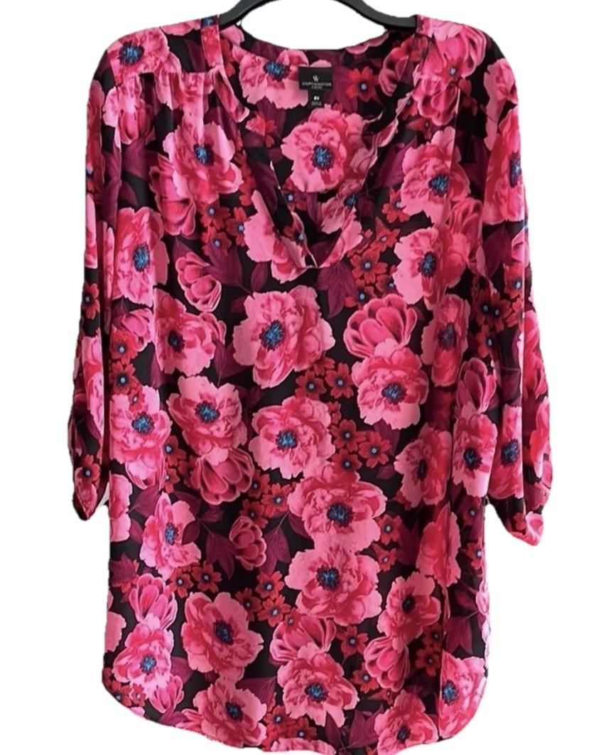 Worthington Relaxed 3/4” Sleeve With Flowers Blouse 2XL