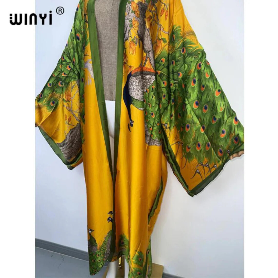 Pink Peacock Kimono Batwing Cardigan Silky Robe Beach Kaftan Robe Pink Abaya