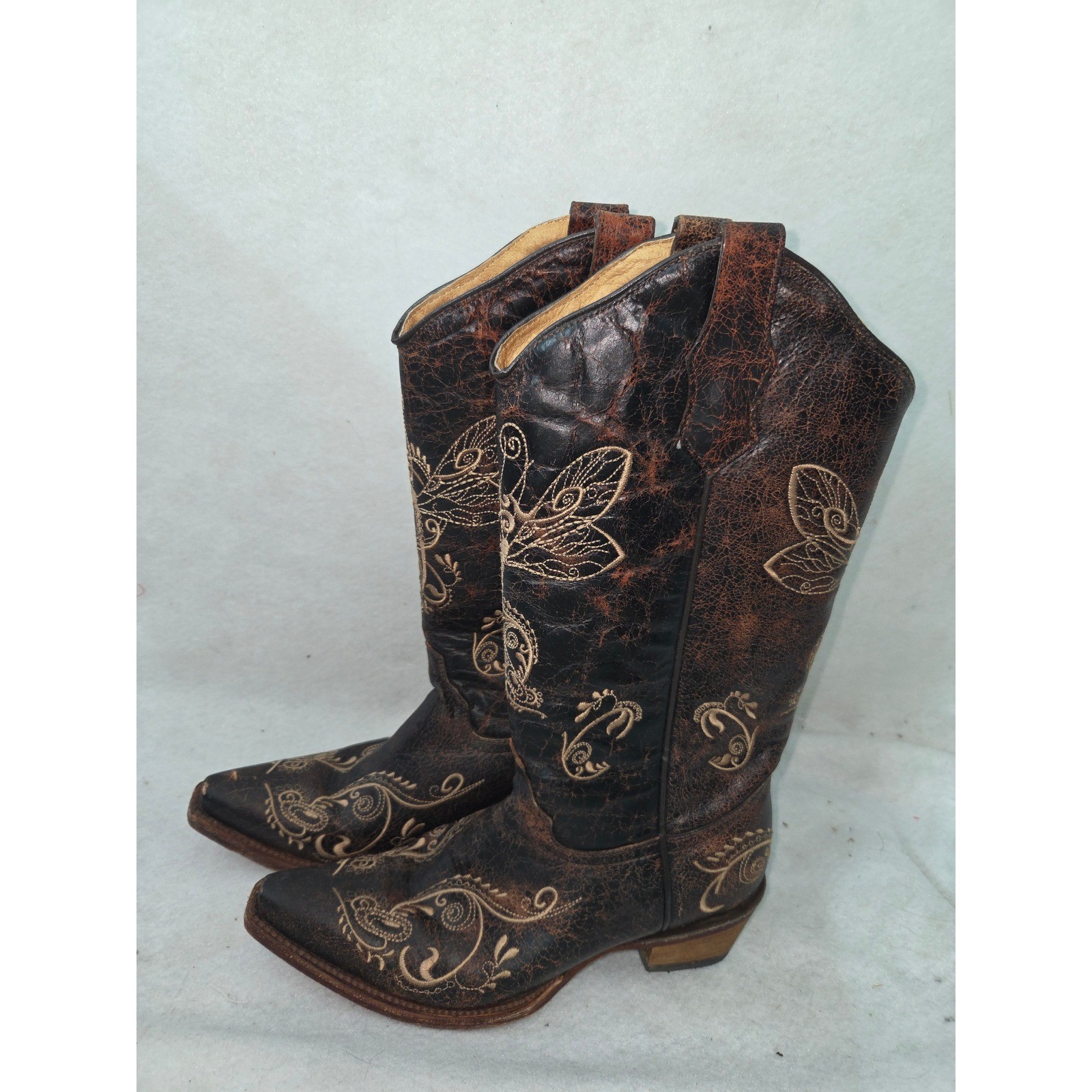 Circle G L5001 Distressed Brown Leather Embroidered Western Boots Womens 7.5 M