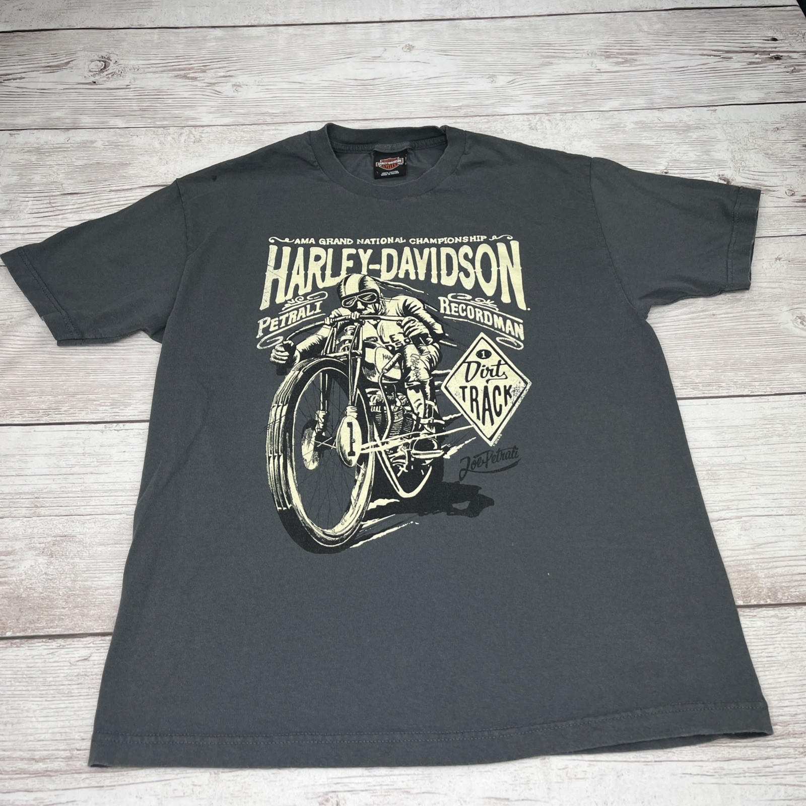 Harley Davidson AMA Grand National T Shirt Men’s L Gray Asheville NC Free Ship