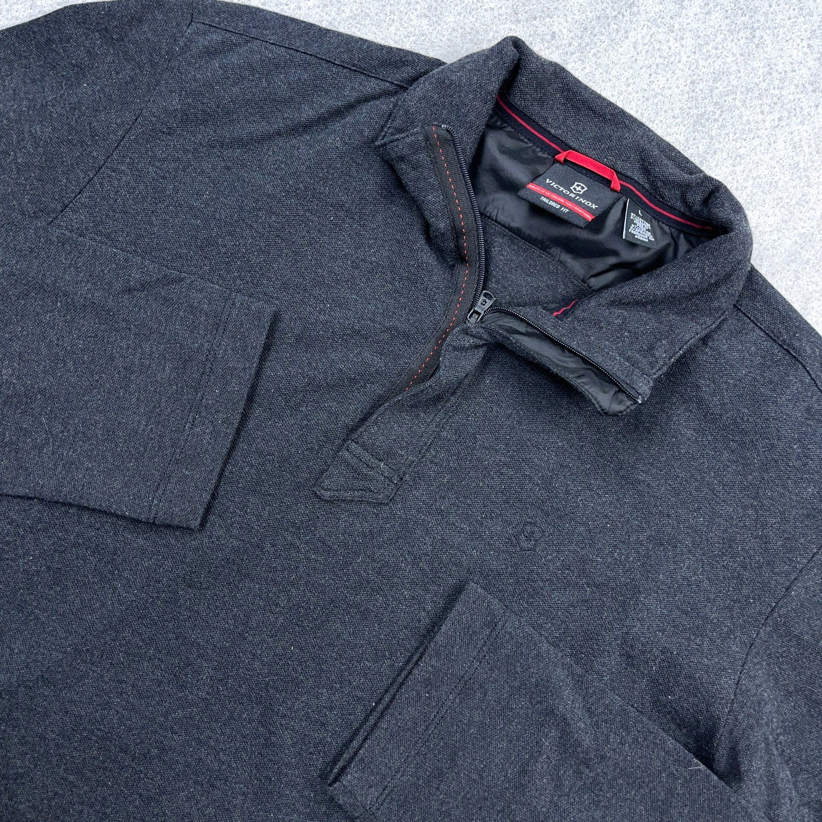 Victorinox Sweater Men Large Gray Pullover Quarter 1/4 Zip Lightweight Adult