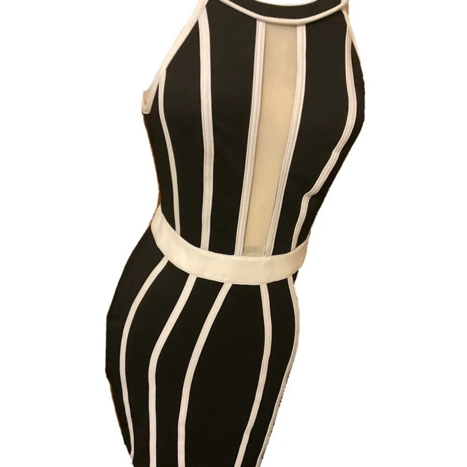 A’gaci form fitting stripe down party dress