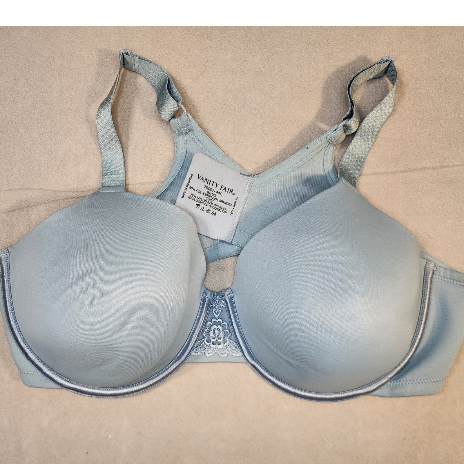 Vanity Fair Underwire Bra Women 44C Blue Excellent Back Smoothing 76380 Lace