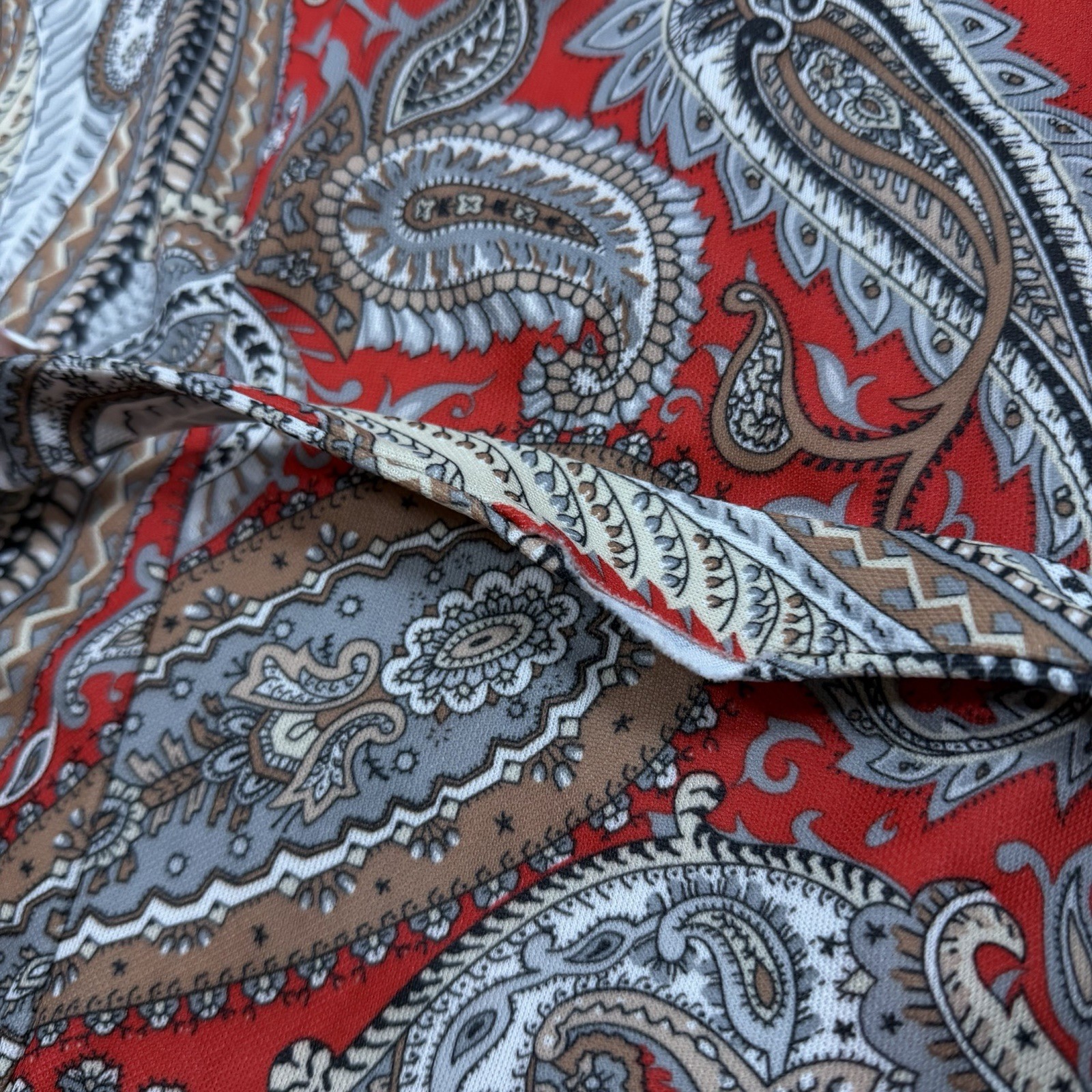 Vintage Shaker Square by Bill Sims Retro Paisley Red Dress Sz 24 1/2 Long Sleeve