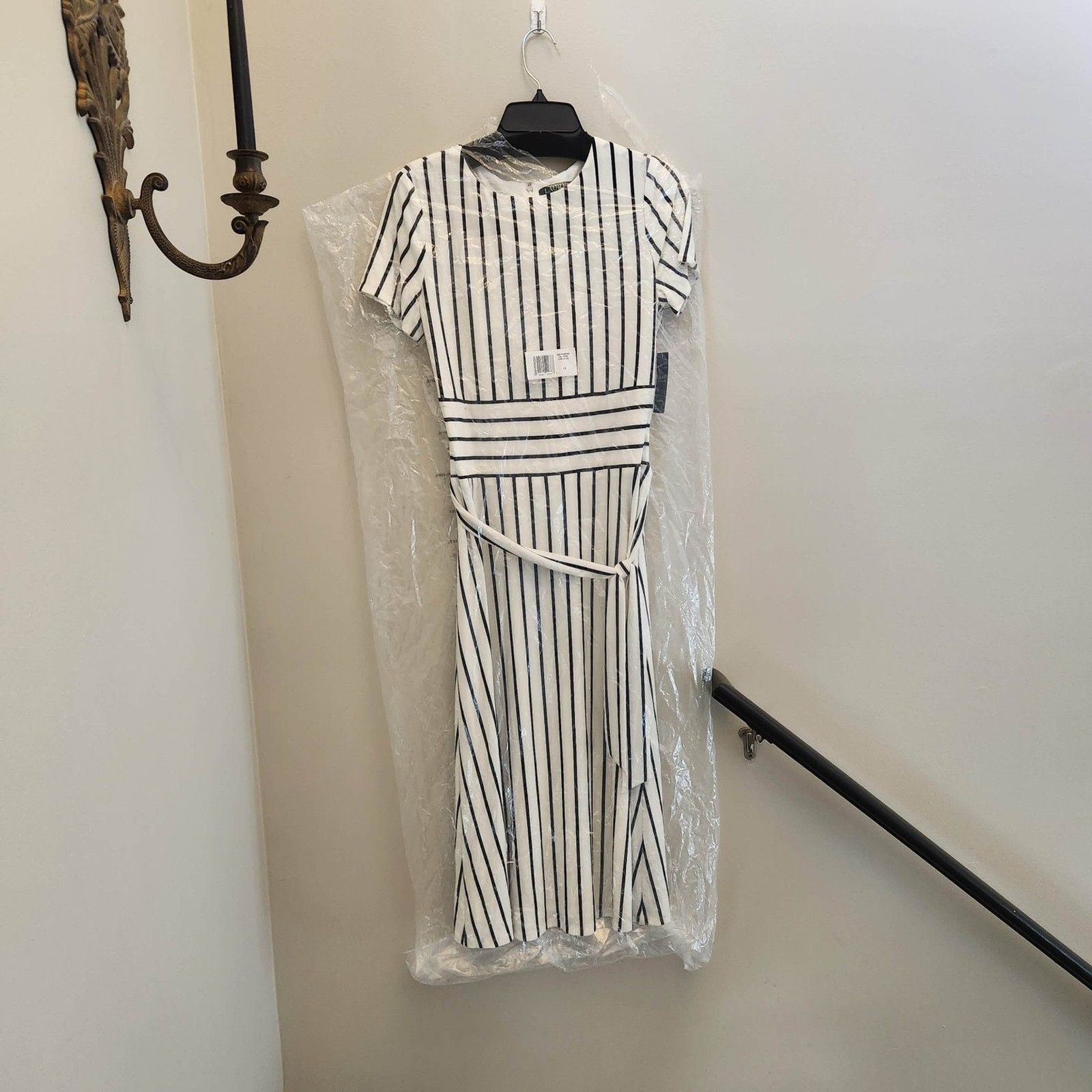 Ralph Lauren Striped Jersey Dress Navy Midi NWT $125 MSRP Nautical Old Money