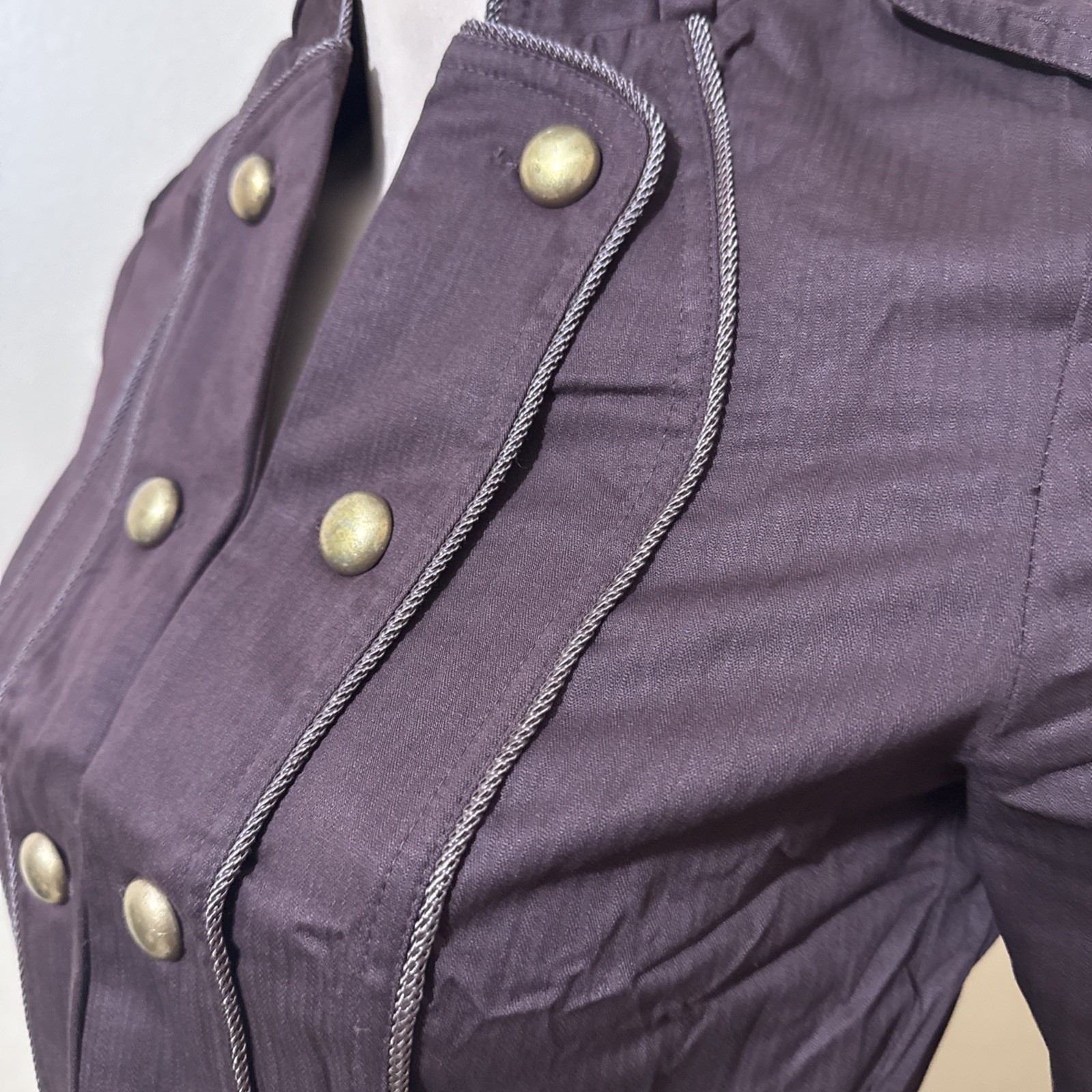 Women’s Brown Cotton Casual Stretch Slim Unlined Metal Button Hook Size S Jacket