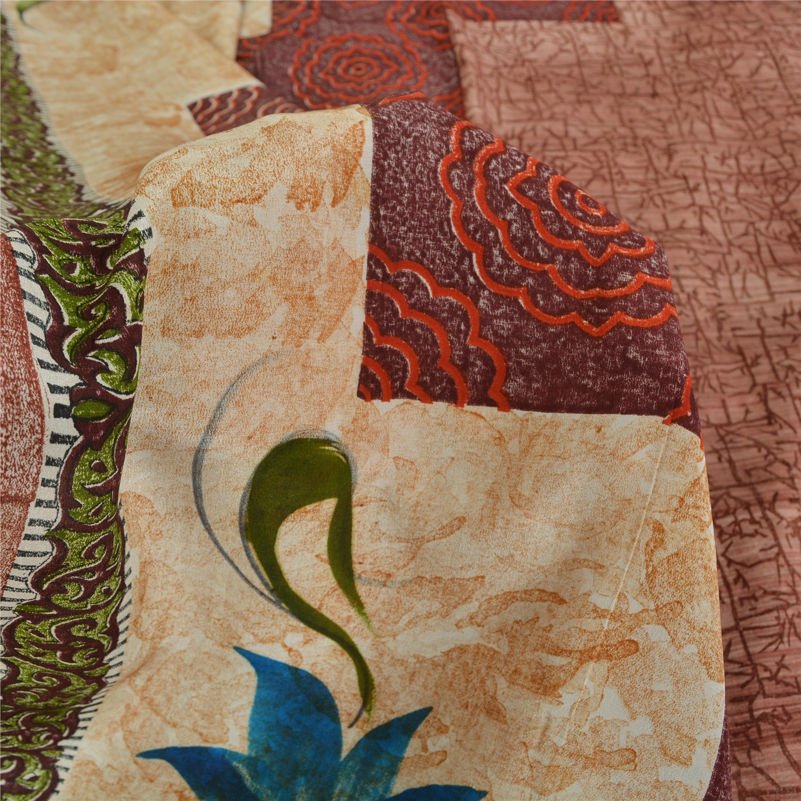 Sanskriti Vintage Saree Multicolor Pure Crepe Abstract Printed Sari 5+Yd Fabric