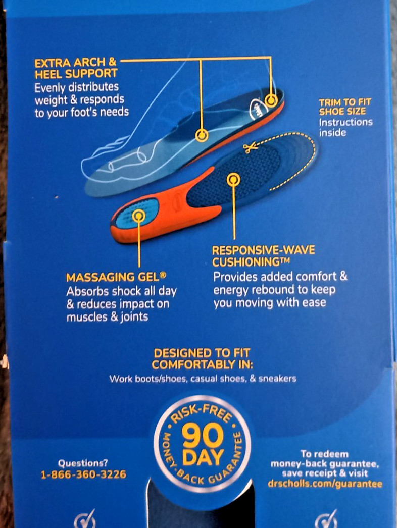 (2) Dr. Scholl’s Extra All Day Comfort Big & Tall Support Insoles Men Size 8-14