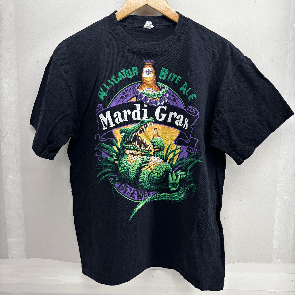 Alligator Bite Ale Mardi Gras Brewery 2009 Anvil Mens L Black NOLA EUC Graphic