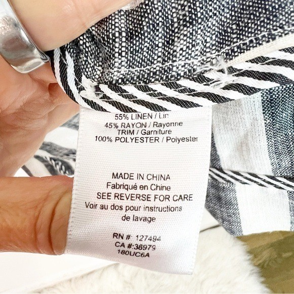 HEARTLOOM REVOLVE PETUNIA LINEN GRAY WHITE STRIPE BLAZER WOMENS SZ LARGE