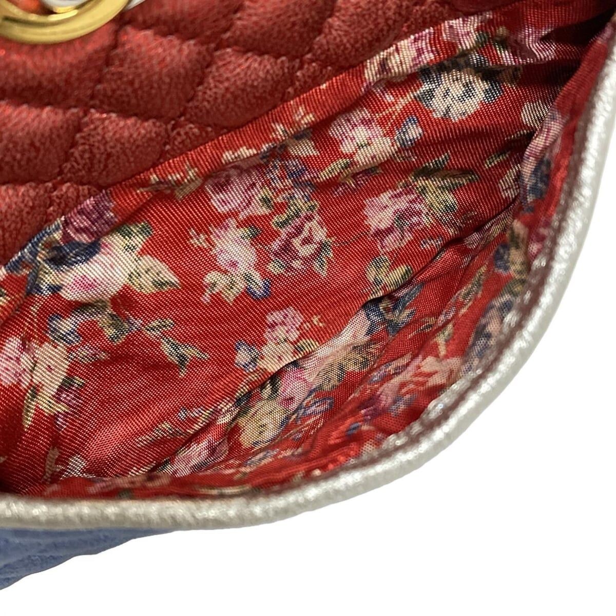GUCCI Zumi Quilted Metallic Leather Mini Shoulder Bag Blue Red Silver Auth