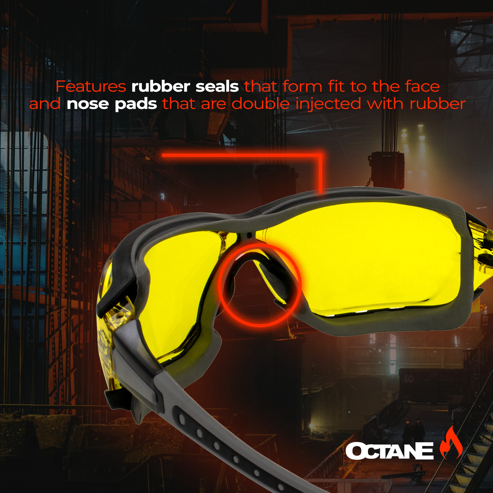 Global Vision Octane Padded Motorcycle Sport Riding Sunglasses Gray Yellow Lens