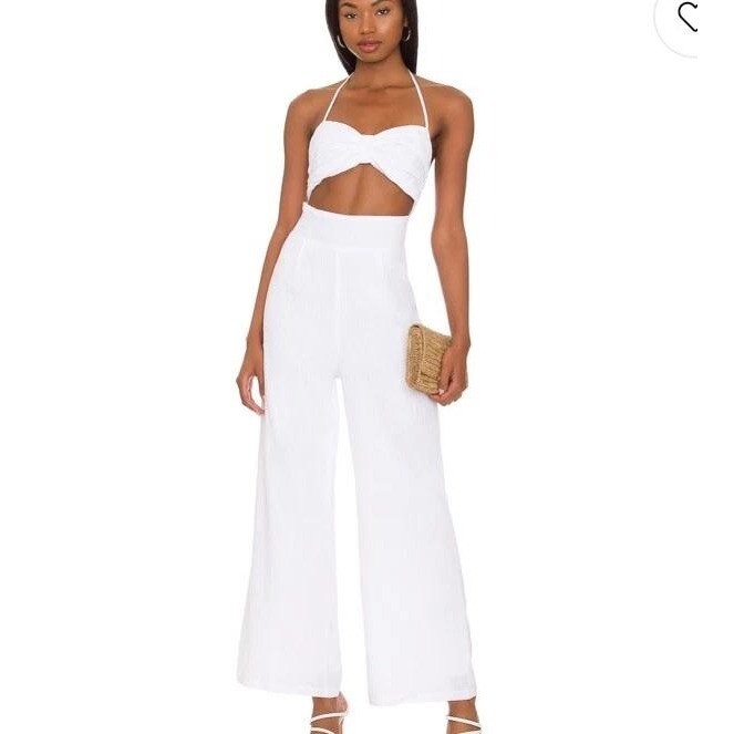 SNDYS White Cotton Halter Cutout Wide Leg Jumpsuit Small Summer Resort Wear