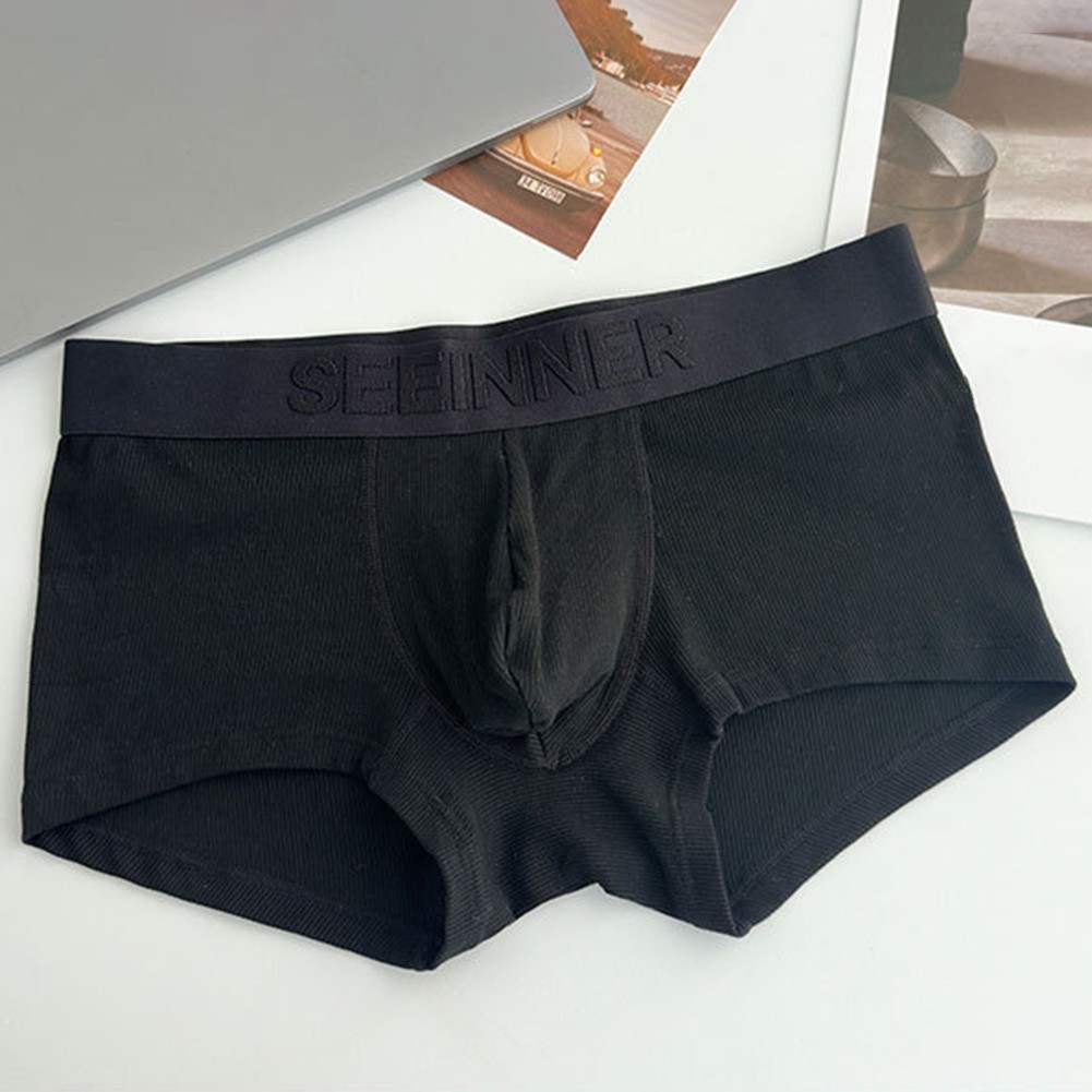 Daily Wear Men Boxer Briefs U Pouch Underwear Ribbed Design Breathable Fabric