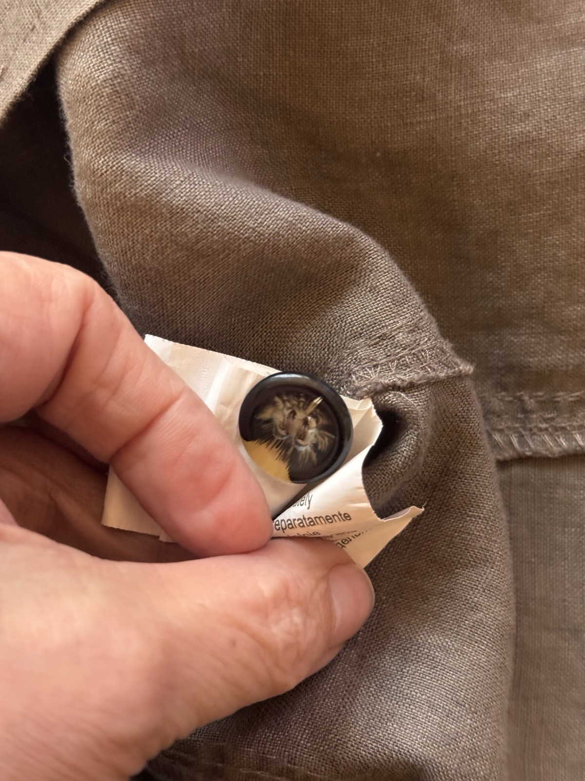 Women’s 100% Linen Button Front Utility Shirt Earthy Neutral Relaxed Sz 12