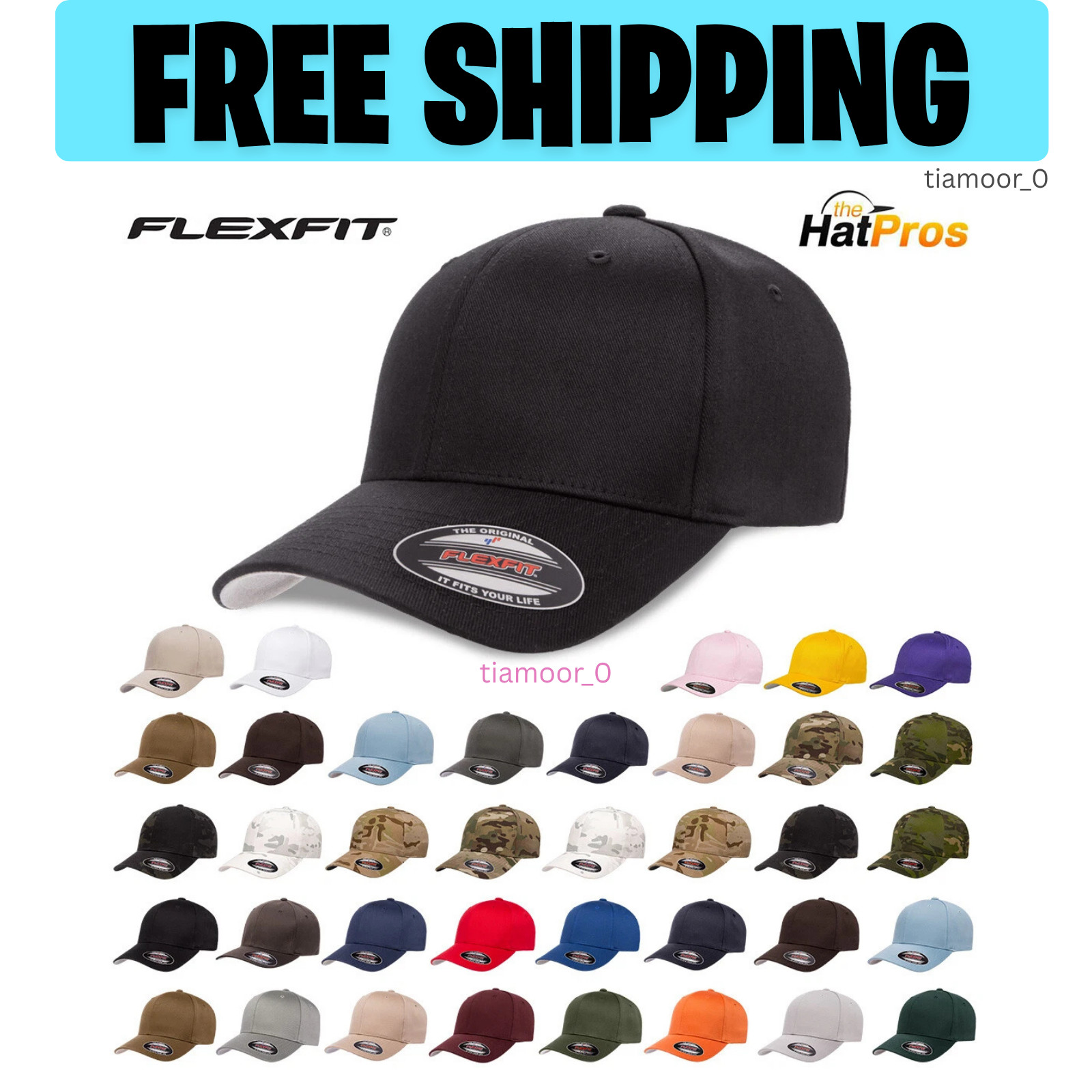 Flexfit 6277 Original Fitted Hat 6 Panel Baseball Cap Flexfit S/M L/XL XXL