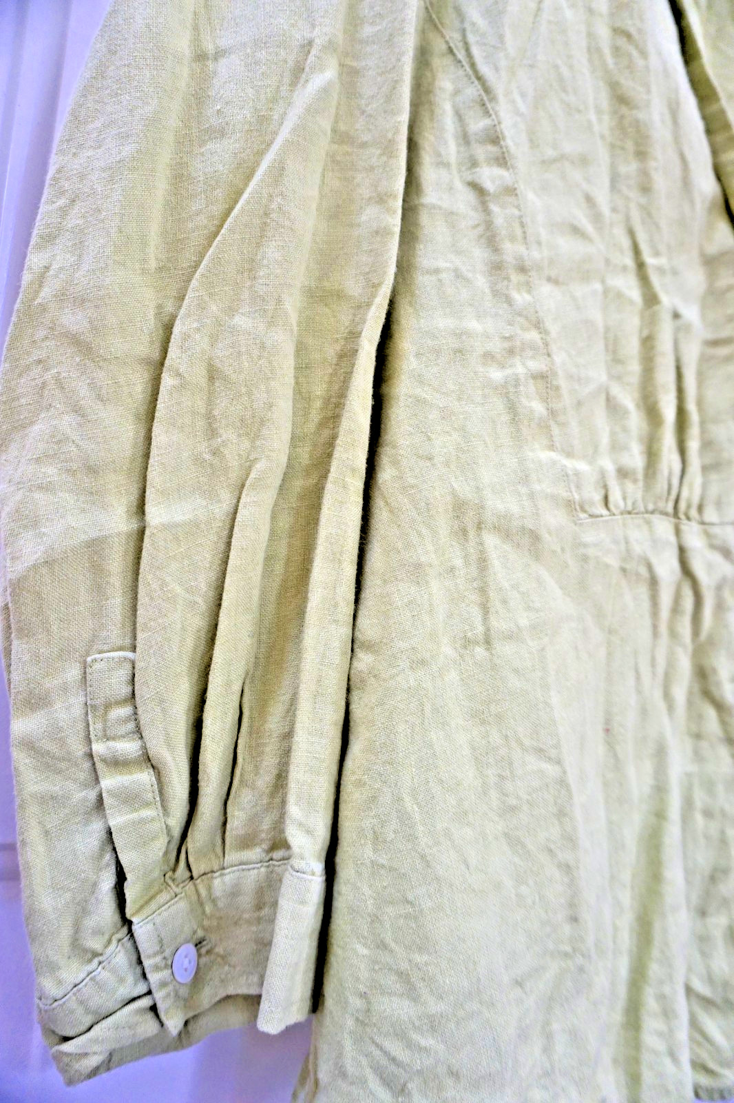 Womens Chartreuse Button Up 3/4 Sleeve Irish Linen Shirt Size 14 Coastal Casual