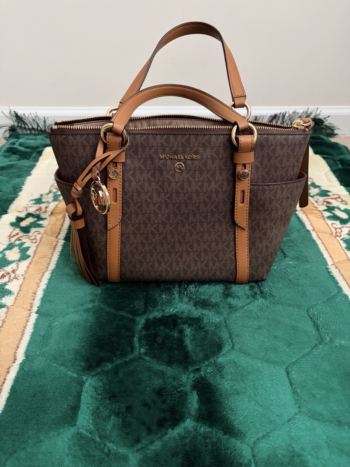MICHAEL Michael Kors Sullivan Small Convertible Top Zip Tote Brown Monogram