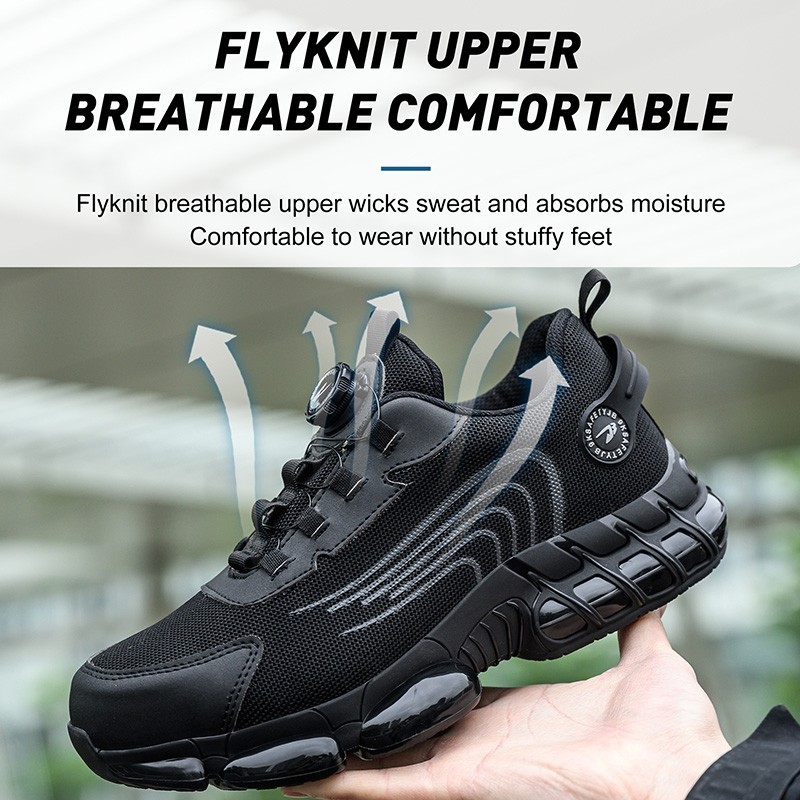Men Safety Toe Work Shoes Rotating Buckle Breathable Non-Slip Steel Toe Sneakers