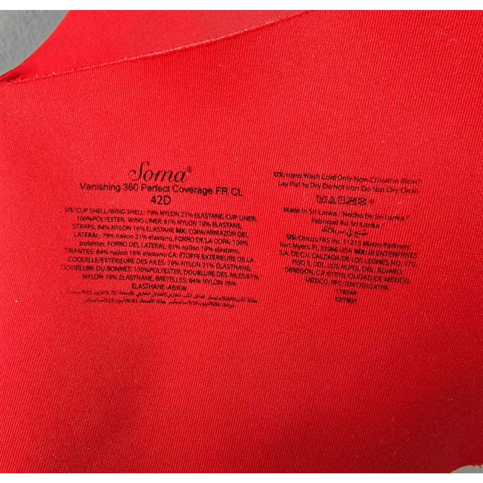 Soma Bra Women’s 42D Vanishing 360 Perfect Coverage Red Front Clasp