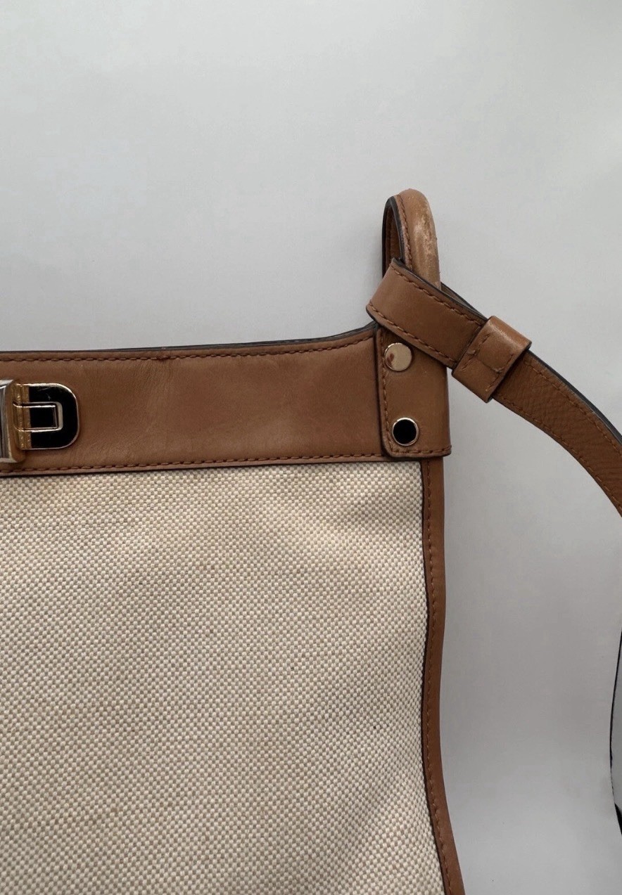 Michael Kors Sullivan Beige Canvas Tan Leather Messenger Crossbody Bag