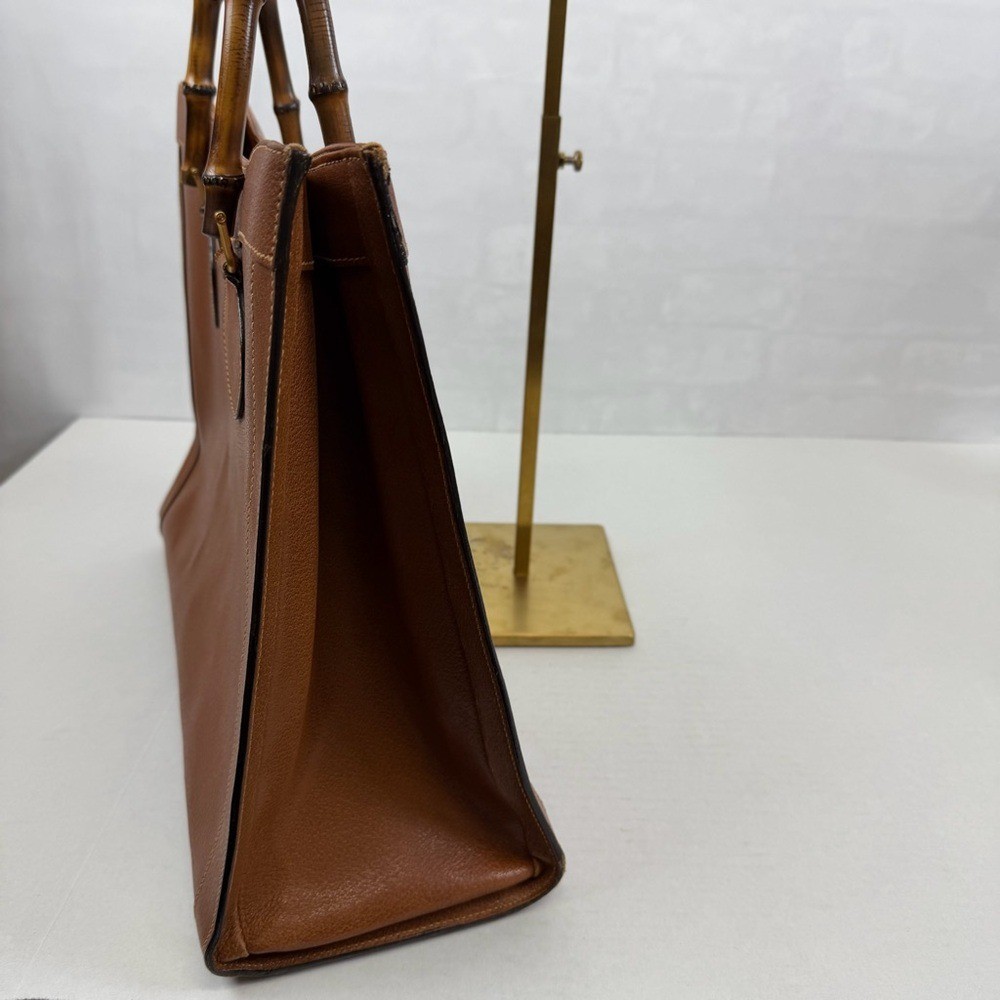 Gucci Vintage Large Bamboo Handle Leather Tote Bag Brown Diana Bag