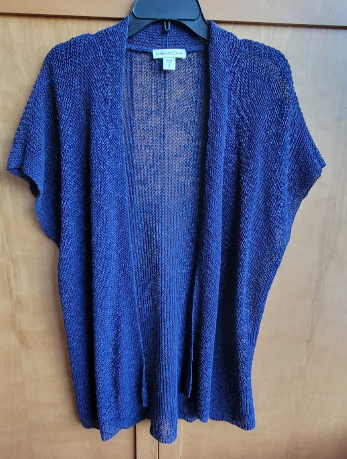 Coldwater Creek Navy Blue Open Knit Short Sleeve Cardigan Sweater Womens 1X 18
