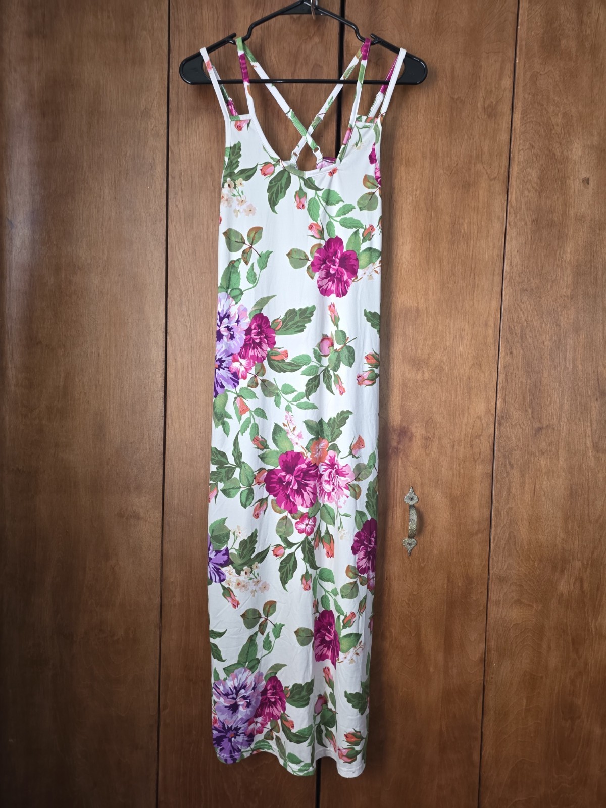 Ladies Summer Floral Sundress WithCross Back Staps Long Cotton Dress Size Small