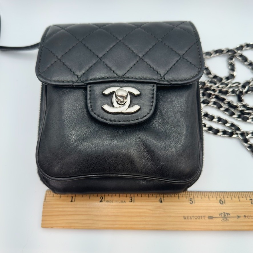 CHANEL Clams Wallet on Chain WOC Black Lambskin Silver Hardware 2012 Authentic