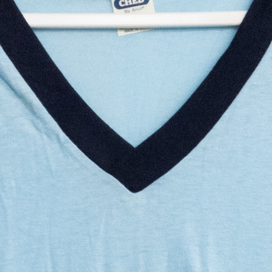 Ched By Anvil Mens Sky Blue Black Polycotton T-Shirt V-Neck One Size Fits All