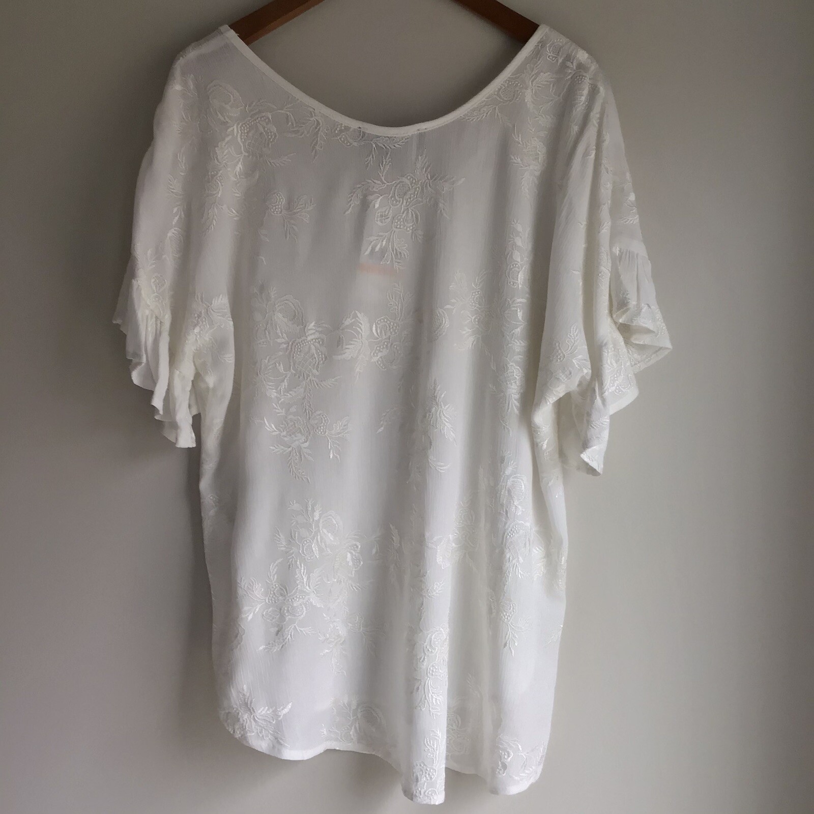 Karen Kane Women’s Beachcomber Embroidered Floral Ruffle Sleeve Top Small
