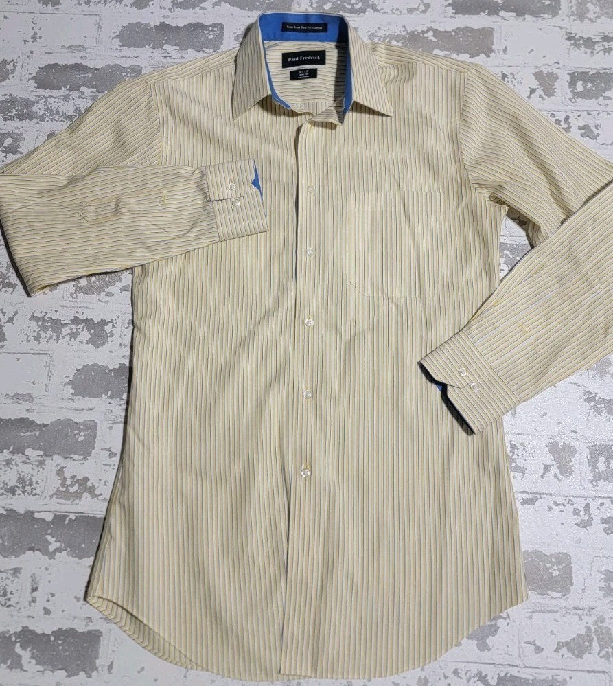 Paul Fredrick Mens Dress Shirt 14.5 x 32 Slim Fit Non-Iron 100% Cotton Striped