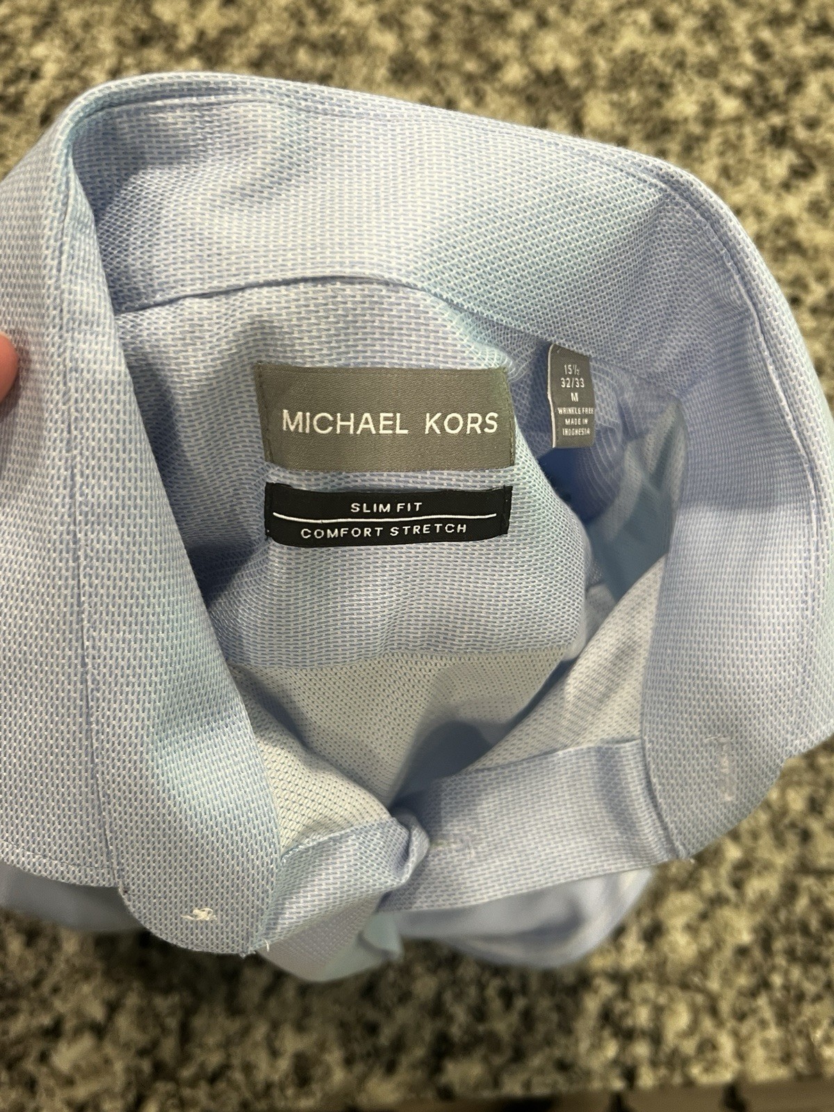 Michael Kors Long Sleeve Slim Fit Comfort Stretch Dress Shirt Blue, 15.5-32/33
