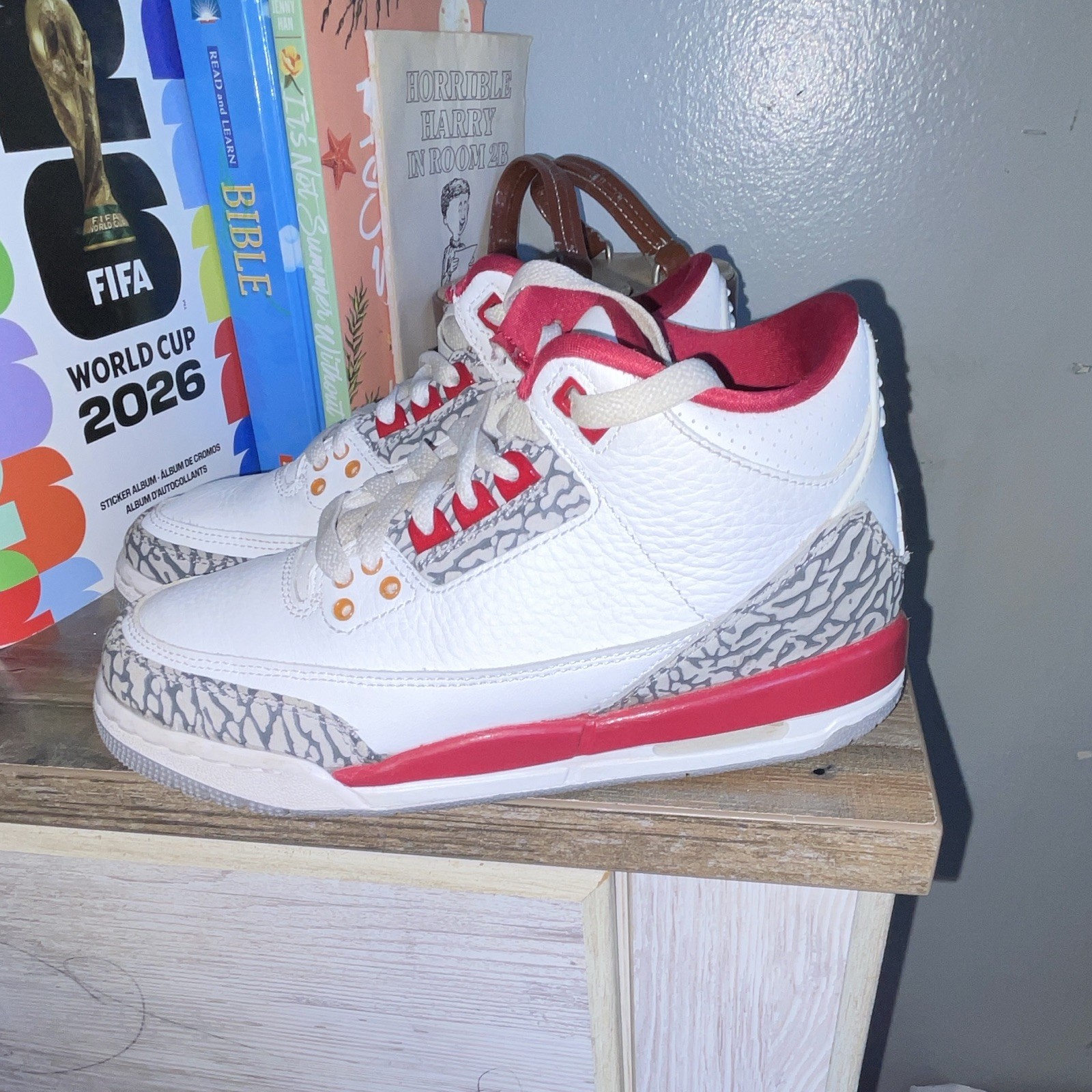 Jordan Air Jordan 3 Mid Top Sneakers 4.5Y White/Red/Gray Leather 398614-126