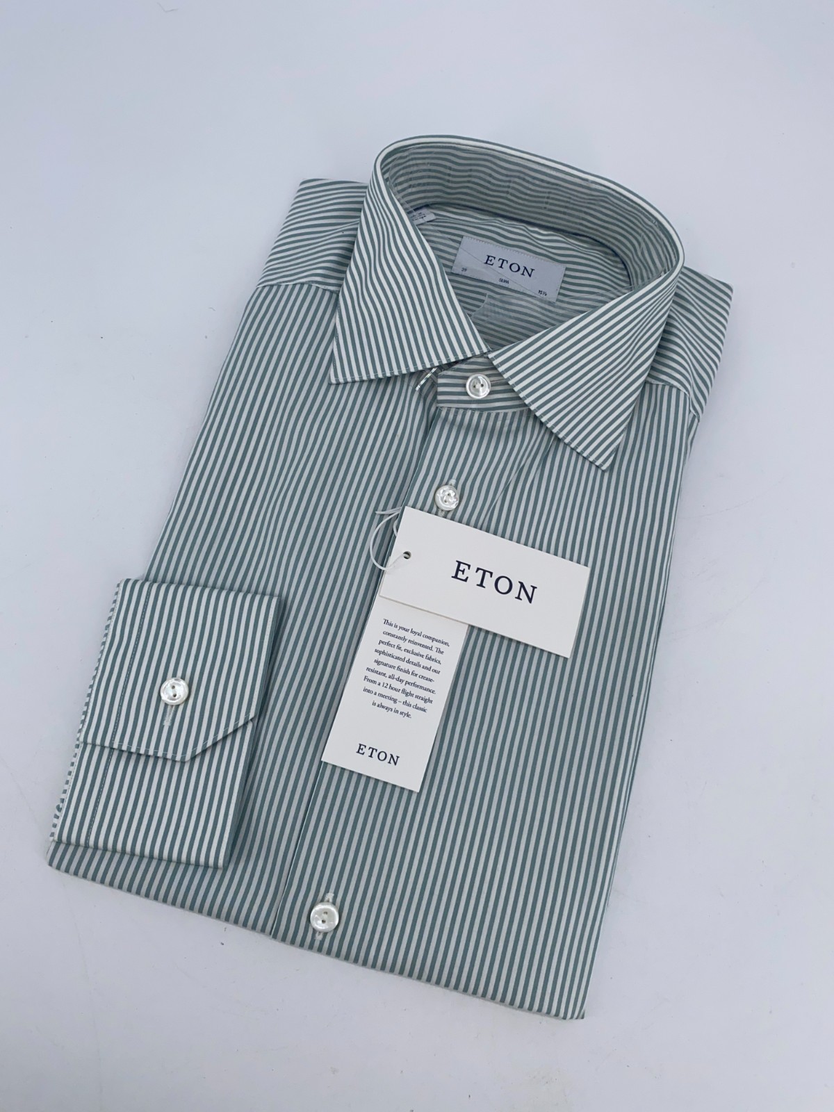 Eton Dress Shirt Mens M 15 1/2 – 39 White Gray Striped Slim Fit Business Formal