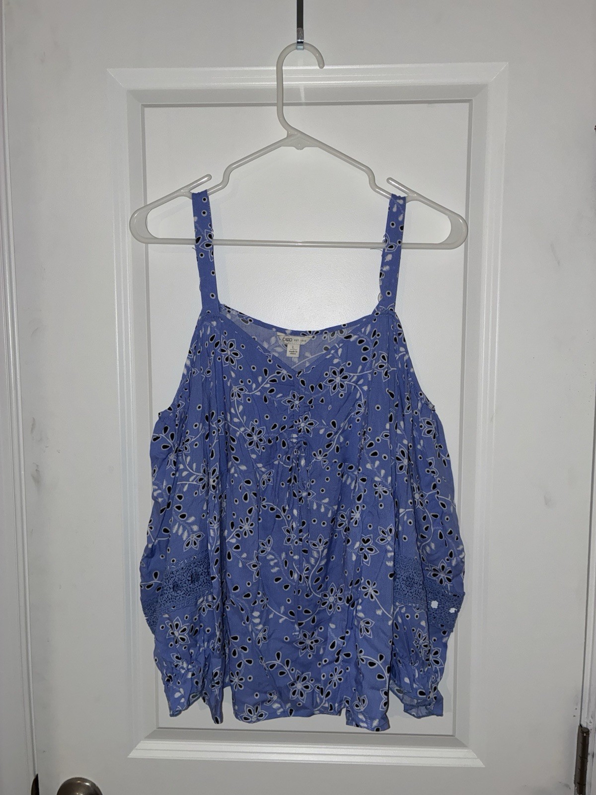 Cato Periwinkle Blue Floral Eyelet Lace Blouse Women’s Large