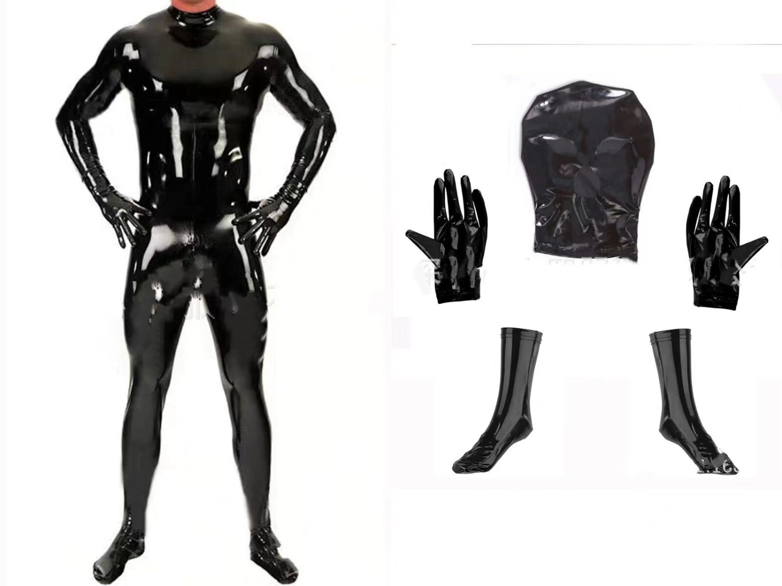Men’s Full Bodysuit PVC Leather Jumpsuits Catsuit Zentai Hooded Costume Clubwear