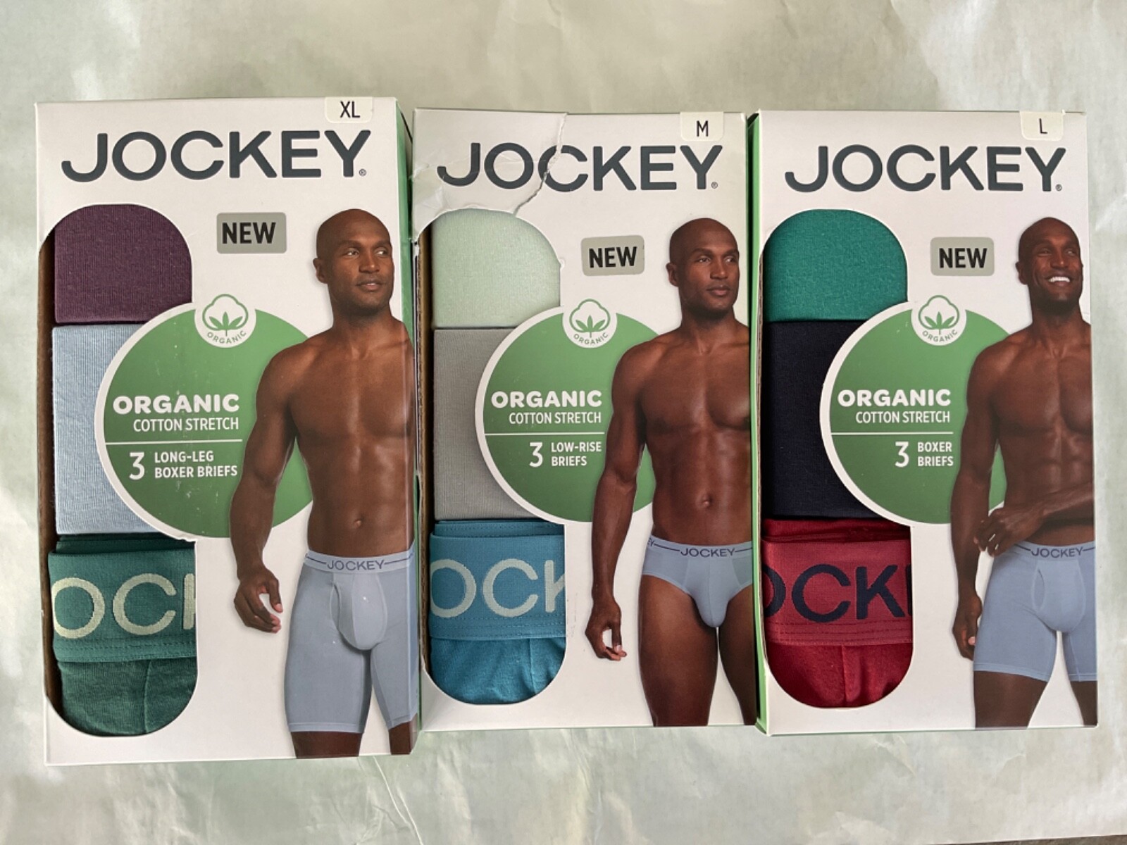 Jockey Organic 3 Pack Cotton Stretch Gray Green Black Blue Red New Tags Men
