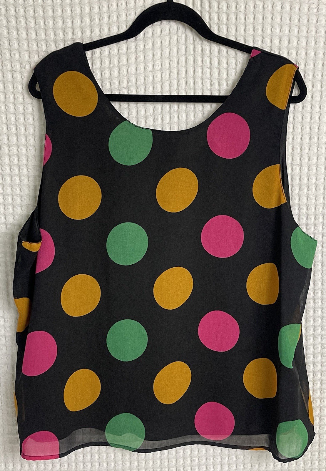 VTG 90 Black Colorful Polka Dot Sleeveless Tank Top Womens 2X Retro Casual Chic