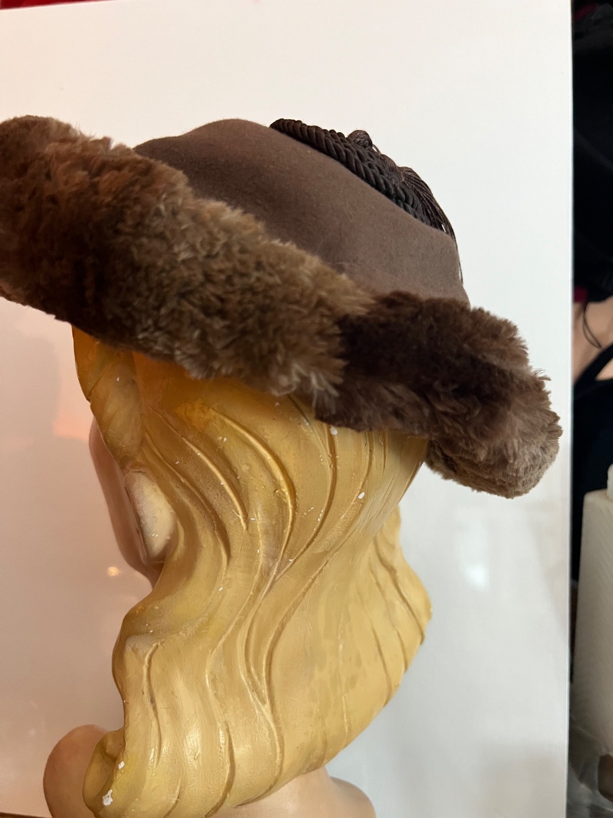 Vintage Round Real Fur and wool Hat , STYLISH, tassel.