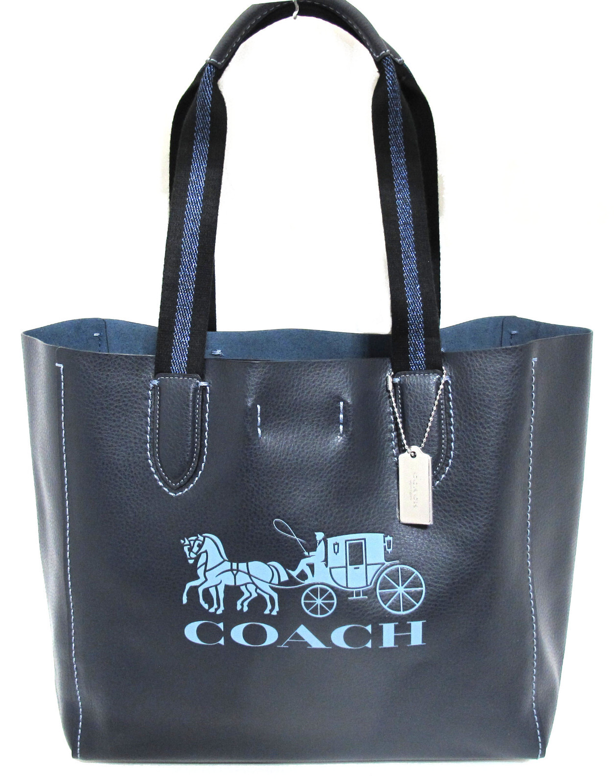 NEW Authentic COACH Embossed Horse & Carriage Leather Derby Tote Midnight Navy
