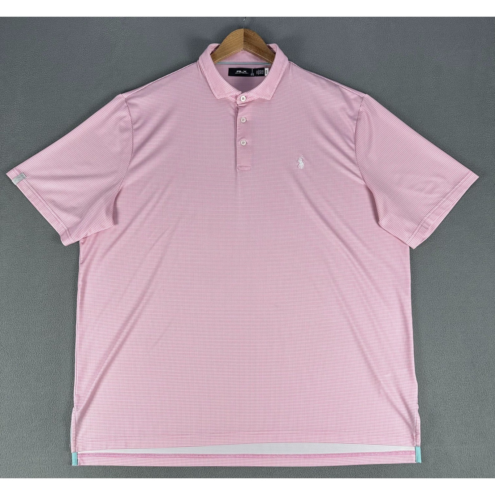 RLX Ralph Lauren Polo Shirt 2XL Pink Houndstooth Cutaway Collar Performance Golf