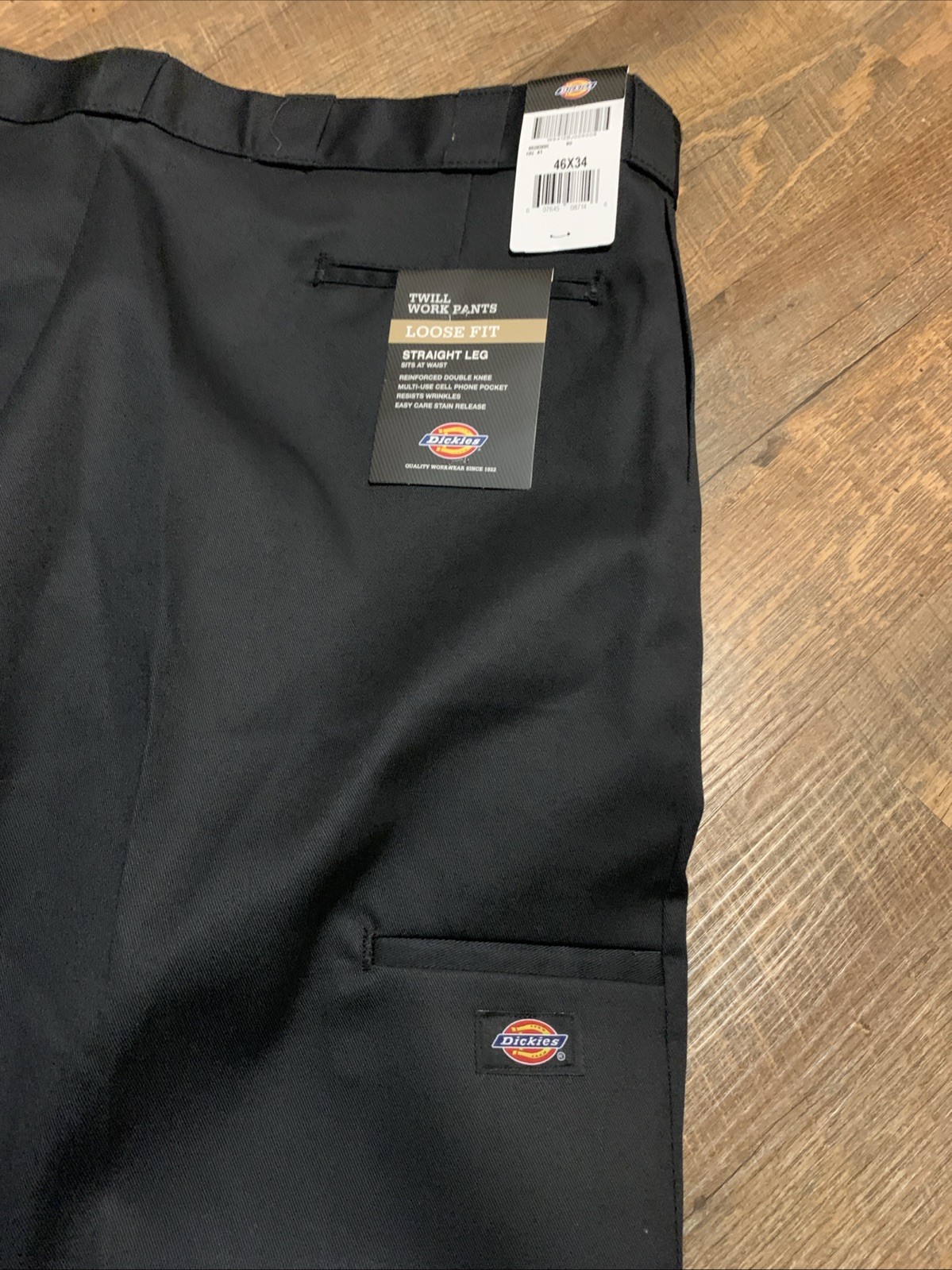 NEW Dickies Mens Twill Work Pants 46×34 Loose Fit Straight Leg Black Double Knee