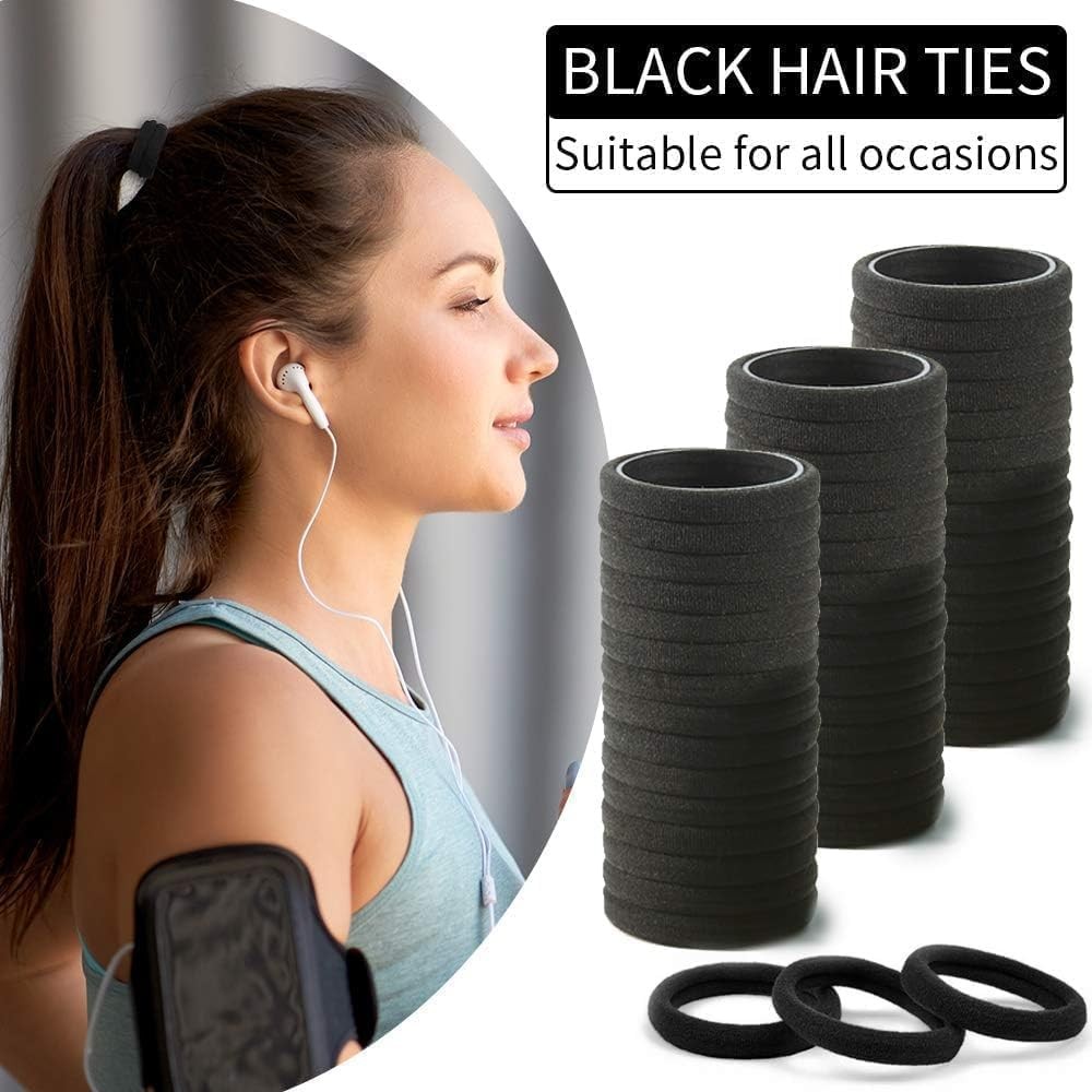 100PCS Black Seamless Elastic Hair Ties No Damage for Women Girls