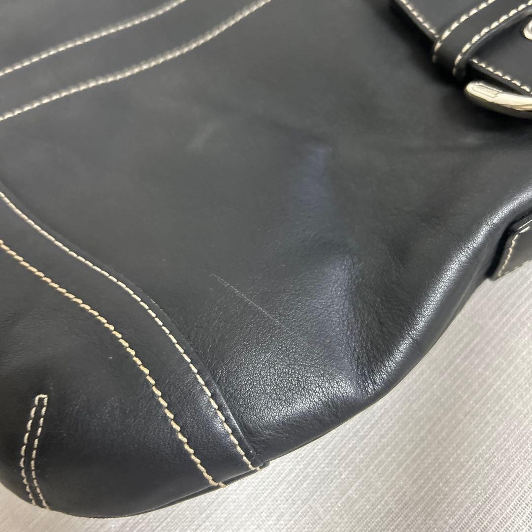 Coach Black Leather Shoulder Bag 10.6 inch Damaged Metal Zippers