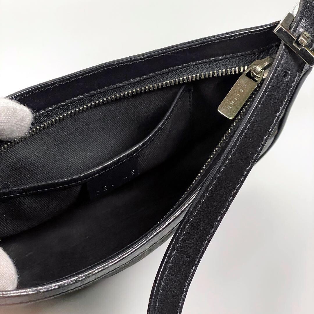 CELINE Shoulder Bag Pouch Pochette C Macadam Leather Vintage Auth From Japan
