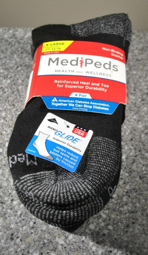 MediPeds Diabetic Non-Binding Crew Sock Men’s Size XL 4 Pair Black, NWT