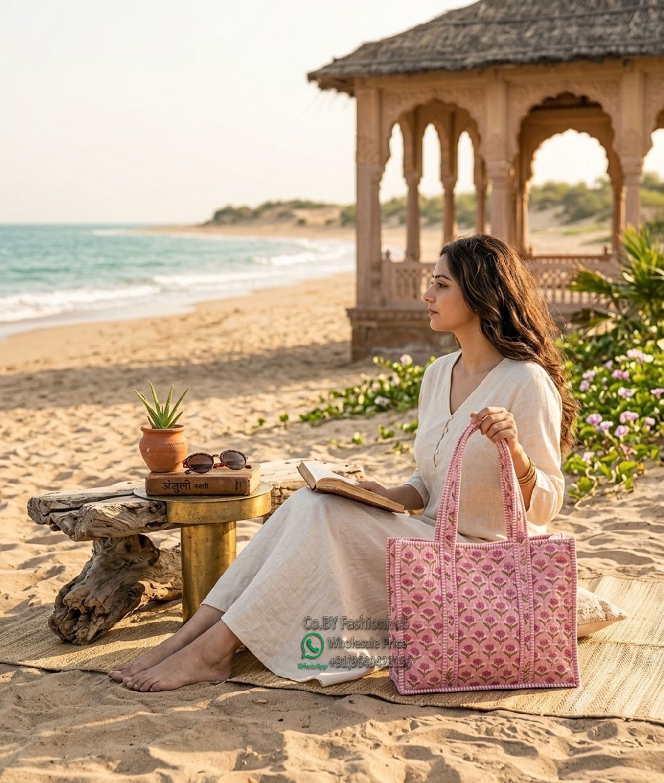 Quilted Tote Bag Handmade Block Print Cotton Handbag Indian Floral Boho Beach