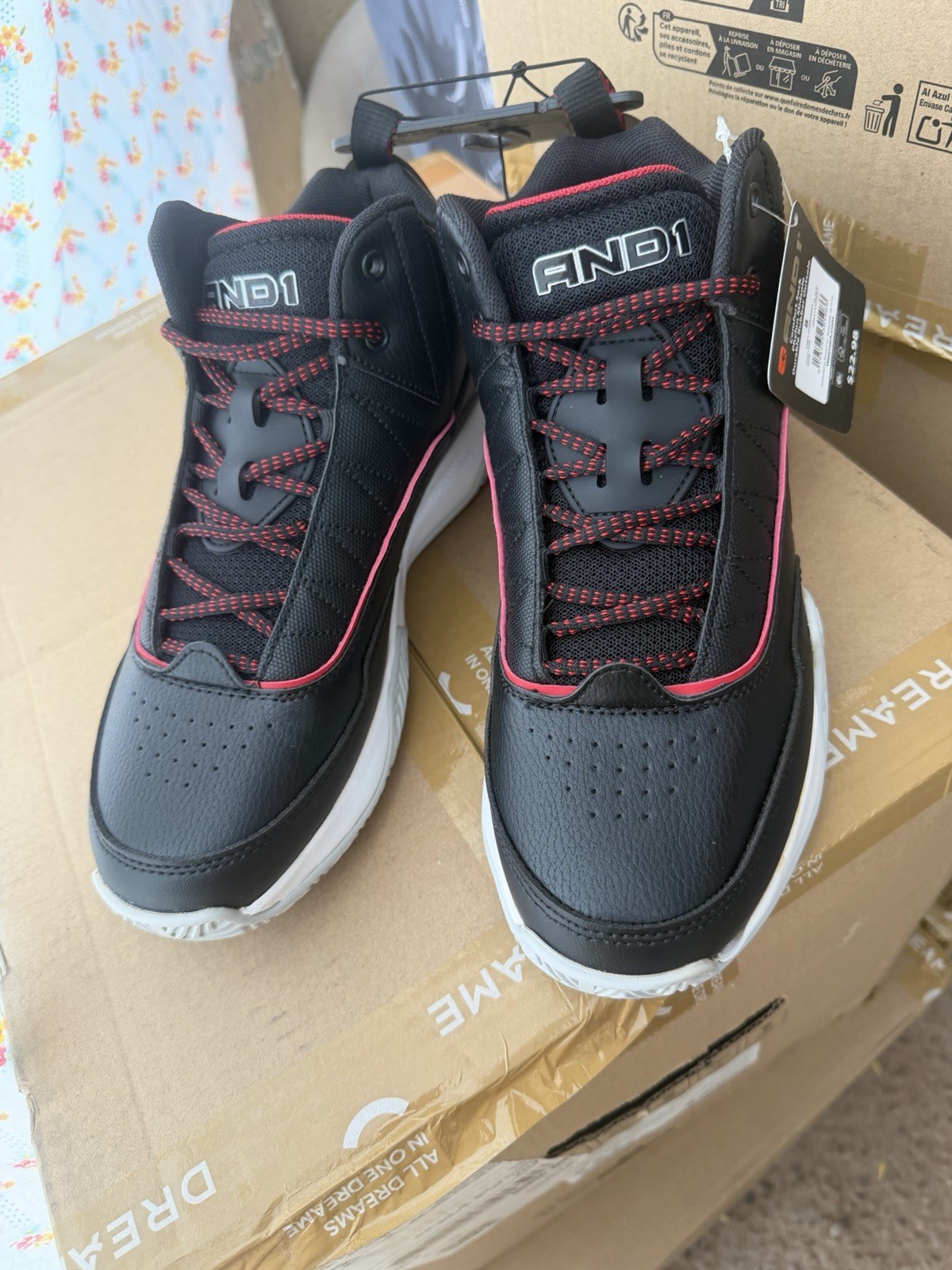 AND1 Men’s Mid Top Lace-Up Athletic Sneakers Black Red White
